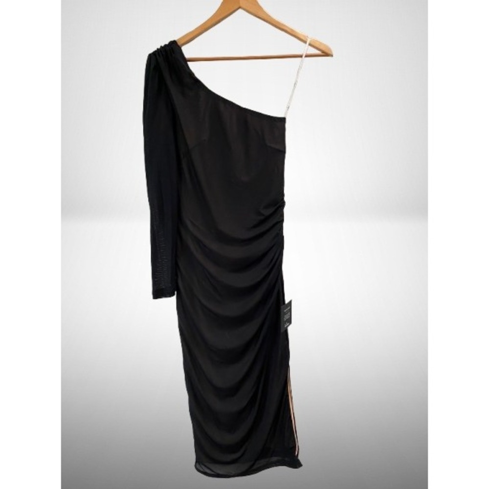 Lulus Enticing Perfection Black Mesh One-Shoulder Bodycon Midi Dress NEW XS - Picture 3 of 6
